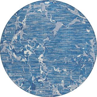 Piper Looms Chantille Stripes ACN1046 Blue Machine Washable Area Rug Round Main Image
