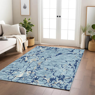 Piper Looms Chantille Stripes ACN1046 Denim Machine Washable Area Rug Lifestyle Image Feature