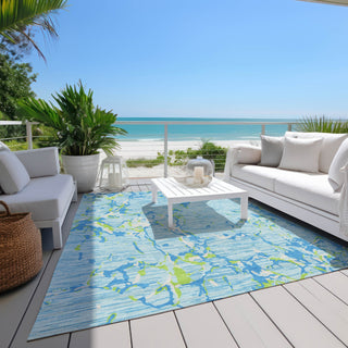 Piper Looms Chantille Stripes ACN1046 Sky Machine Washable Area Rug Outdoor Lifestyle Image Feature