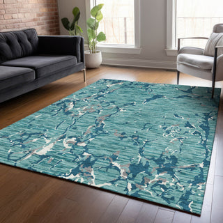 Piper Looms Chantille Stripes ACN1046 Teal Machine Washable Area Rug Lifestyle Image Feature