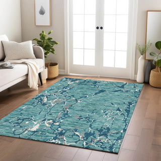 Piper Looms Chantille Stripes ACN1046 Teal Machine Washable Area Rug Lifestyle Image Feature