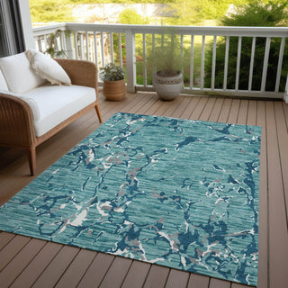 Piper Looms Chantille Stripes ACN1046 Teal Machine Washable Area Rug Outdoor Lifestyle Image Feature
