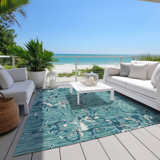 Piper Looms Chantille Stripes ACN1046 Teal Machine Washable Area Rug Outdoor Lifestyle Image Feature