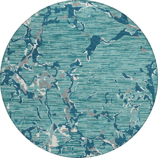 Piper Looms Chantille Stripes ACN1046 Teal Machine Washable Area Rug Round Main Image