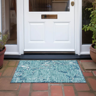 Piper Looms Chantille Stripes ACN1046 Teal Machine Washable Area Rug Scatter Outdoor Lifestyle Image Feature
