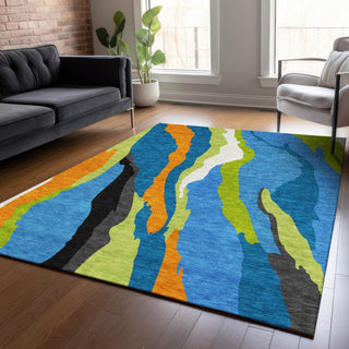 Piper Looms Chantille Waves ACN1047 Denim Machine Washable Area Rug Lifestyle Image Feature