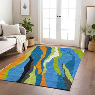 Piper Looms Chantille Waves ACN1047 Denim Machine Washable Area Rug Lifestyle Image Feature
