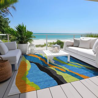 Piper Looms Chantille Waves ACN1047 Denim Machine Washable Area Rug Outdoor Lifestyle Image Feature