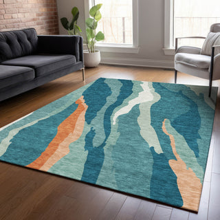 Piper Looms Chantille Waves ACN1047 Teal Machine Washable Area Rug Lifestyle Image Feature