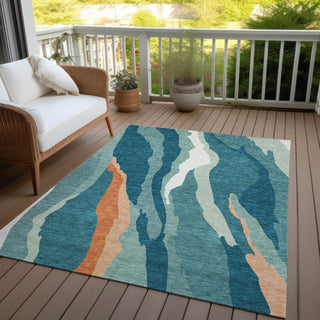 Piper Looms Chantille Waves ACN1047 Teal Machine Washable Area Rug Outdoor Lifestyle Image Feature