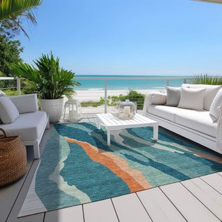 Piper Looms Chantille Waves ACN1047 Teal Machine Washable Area Rug Outdoor Lifestyle Image Feature