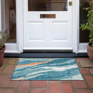 Piper Looms Chantille Waves ACN1047 Teal Machine Washable Area Rug Scatter Outdoor Lifestyle Image Feature