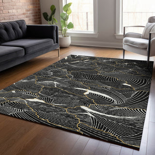 Piper Looms Chantille Lines ACN1048 Black Machine Washable Area Rug Lifestyle Image Feature