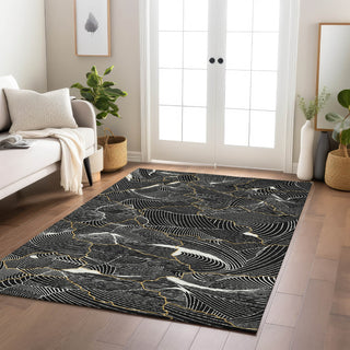 Piper Looms Chantille Lines ACN1048 Black Machine Washable Area Rug Lifestyle Image Feature