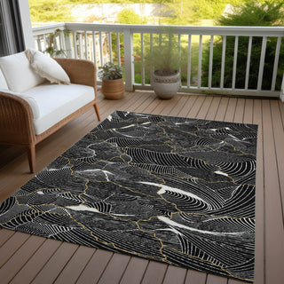 Piper Looms Chantille Lines ACN1048 Black Machine Washable Area Rug Outdoor Lifestyle Image Feature