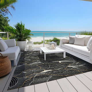 Piper Looms Chantille Lines ACN1048 Black Machine Washable Area Rug Outdoor Lifestyle Image Feature