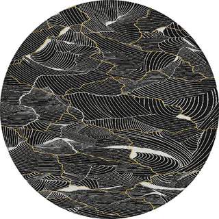 Piper Looms Chantille Lines ACN1048 Black Machine Washable Area Rug Round Main Image