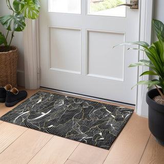 Piper Looms Chantille Lines ACN1048 Black Machine Washable Area Rug Scatter Lifestyle Image Feature