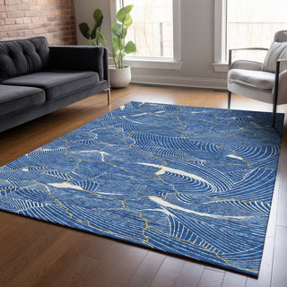 Piper Looms Chantille Lines ACN1048 Blue Machine Washable Area Rug Lifestyle Image Feature