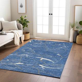 Piper Looms Chantille Lines ACN1048 Blue Machine Washable Area Rug Lifestyle Image Feature