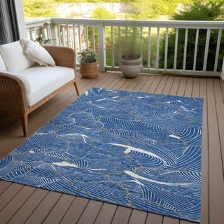 Piper Looms Chantille Lines ACN1048 Blue Machine Washable Area Rug Outdoor Lifestyle Image Feature