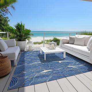 Piper Looms Chantille Lines ACN1048 Blue Machine Washable Area Rug Outdoor Lifestyle Image Feature