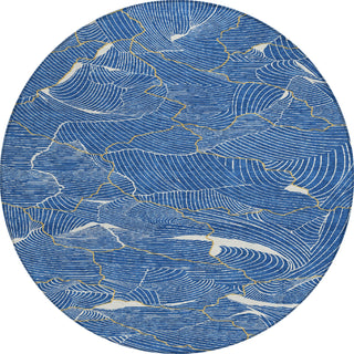 Piper Looms Chantille Lines ACN1048 Blue Machine Washable Area Rug Round Main Image