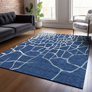 Piper Looms Chantille Squares ACN1049 Navy Machine Washable Area Rug Lifestyle Image Feature