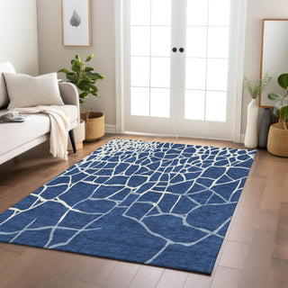 Piper Looms Chantille Squares ACN1049 Navy Machine Washable Area Rug Lifestyle Image Feature