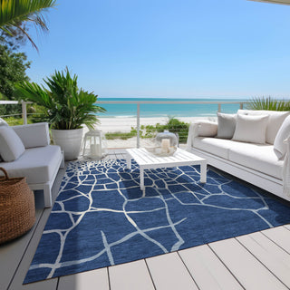 Piper Looms Chantille Squares ACN1049 Navy Machine Washable Area Rug Outdoor Lifestyle Image Feature