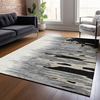 Piper Looms Chantille Abstract ACN1050 Black Machine Washable Area Rug Lifestyle Image Feature