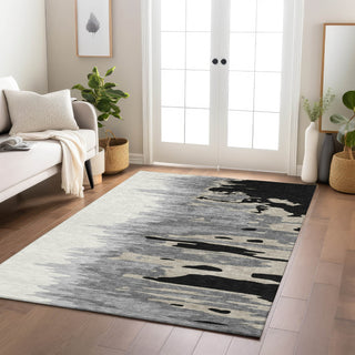 Piper Looms Chantille Abstract ACN1050 Black Machine Washable Area Rug Lifestyle Image Feature
