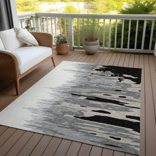 Piper Looms Chantille Abstract ACN1050 Black Machine Washable Area Rug Outdoor Lifestyle Image Feature