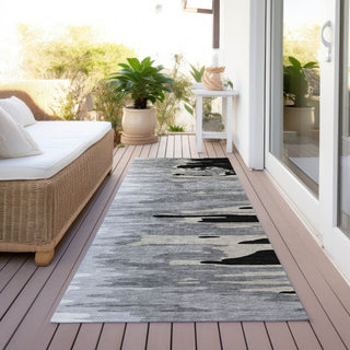 Piper Looms Chantille Abstract ACN1050 Black Machine Washable Area Rug Runner Outdoor Lifestyle Image Feature