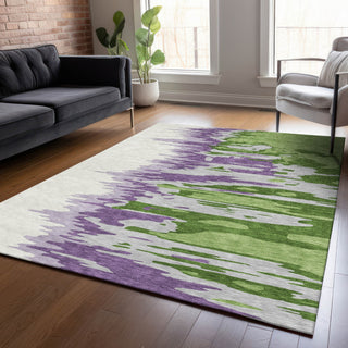 Piper Looms Chantille Abstract ACN1050 Green Machine Washable Area Rug Lifestyle Image Feature