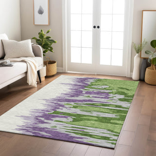 Piper Looms Chantille Abstract ACN1050 Green Machine Washable Area Rug Lifestyle Image Feature