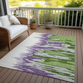 Piper Looms Chantille Abstract ACN1050 Green Machine Washable Area Rug Outdoor Lifestyle Image Feature