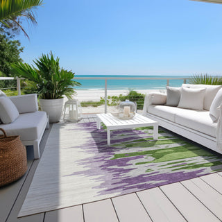 Piper Looms Chantille Abstract ACN1050 Green Machine Washable Area Rug Outdoor Lifestyle Image Feature