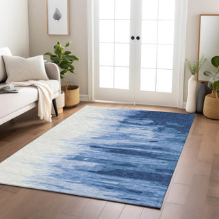 Piper Looms Chantille Abstract ACN1050 Navy Machine Washable Area Rug Lifestyle Image Feature