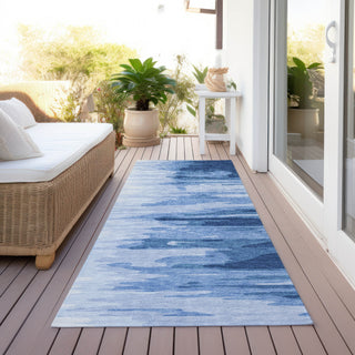 Piper Looms Chantille Abstract ACN1050 Navy Machine Washable Area Rug Runner Outdoor Lifestyle Image Feature