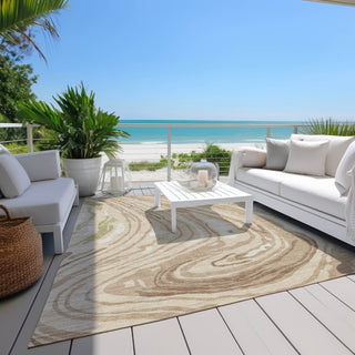 Piper Looms Chantille Swirls ACN1051 Beige Machine Washable Area Rug Outdoor Lifestyle Image Feature