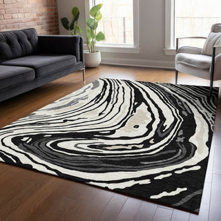 Piper Looms Chantille Swirls ACN1051 Black Machine Washable Area Rug Lifestyle Image Feature