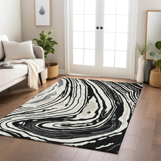 Piper Looms Chantille Swirls ACN1051 Black Machine Washable Area Rug Lifestyle Image Feature