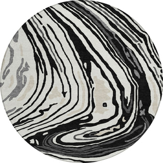 Piper Looms Chantille Swirls ACN1051 Black Machine Washable Area Rug Round Main Image