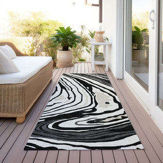 Piper Looms Chantille Swirls ACN1051 Black Machine Washable Area Rug Runner Outdoor Lifestyle Image Feature