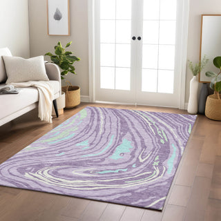 Piper Looms Chantille Swirls ACN1051 Lavender Machine Washable Area Rug Lifestyle Image Feature