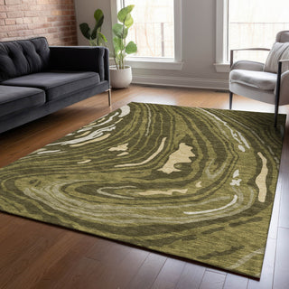 Piper Looms Chantille Swirls ACN1051 Olive Machine Washable Area Rug Lifestyle Image Feature