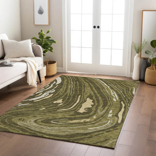 Piper Looms Chantille Swirls ACN1051 Olive Machine Washable Area Rug Lifestyle Image Feature