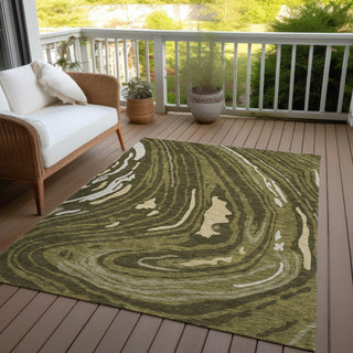 Piper Looms Chantille Swirls ACN1051 Olive Machine Washable Area Rug Outdoor Lifestyle Image Feature