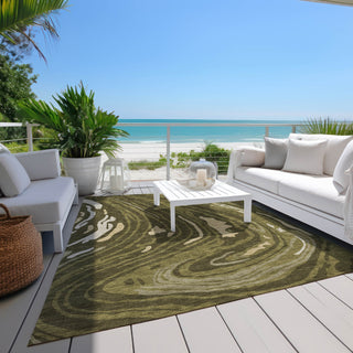 Piper Looms Chantille Swirls ACN1051 Olive Machine Washable Area Rug Outdoor Lifestyle Image Feature